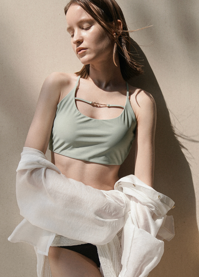 ATELIER NAIN ■ SWAN BACK STRING SWIM BRA TOP Atelier Nain - (SW-809)SWAN BACK STRING SWIM BRA TOP LIGHT GRAY